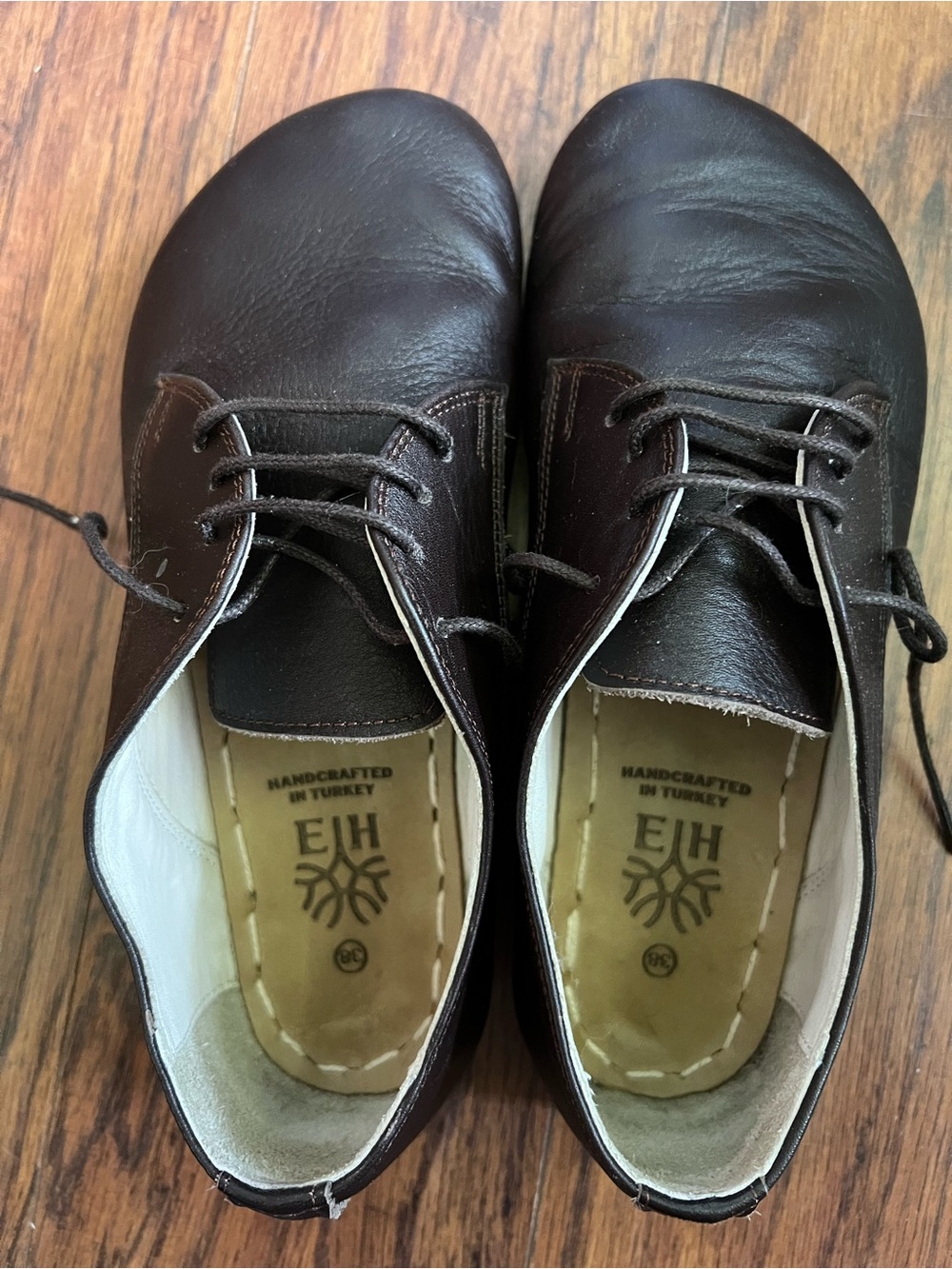 EJH Women's Handcrafted Dark Brown Leather Lace-Up Flats